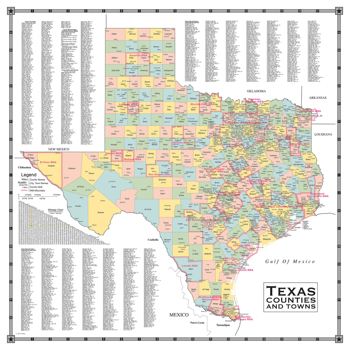 Texas County Town Wall Map