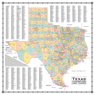 Texas County Town Wall Map