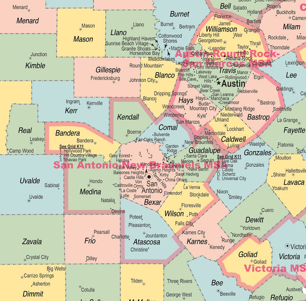 Texas County Town Wall Map