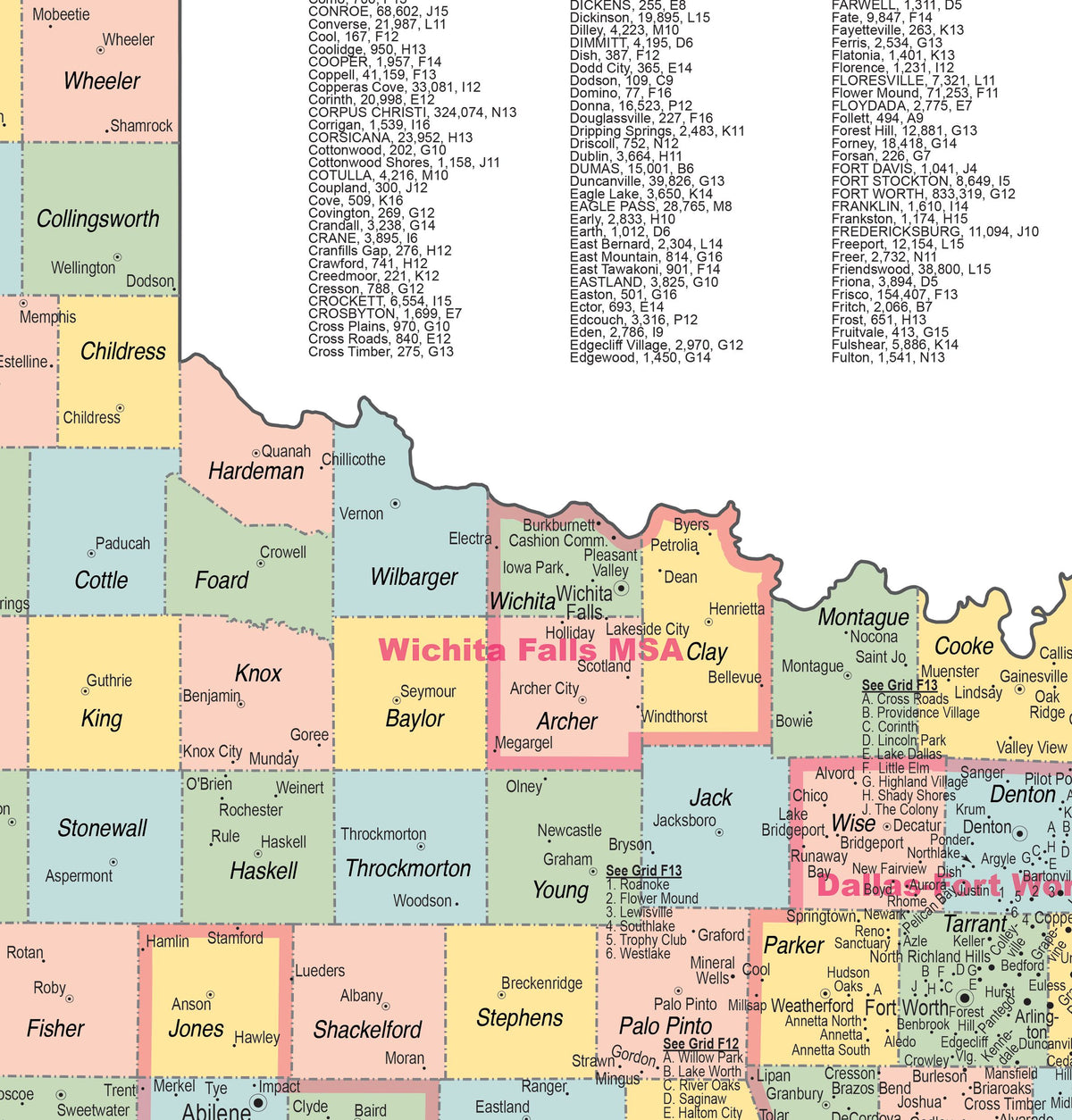 Texas County Town Wall Map