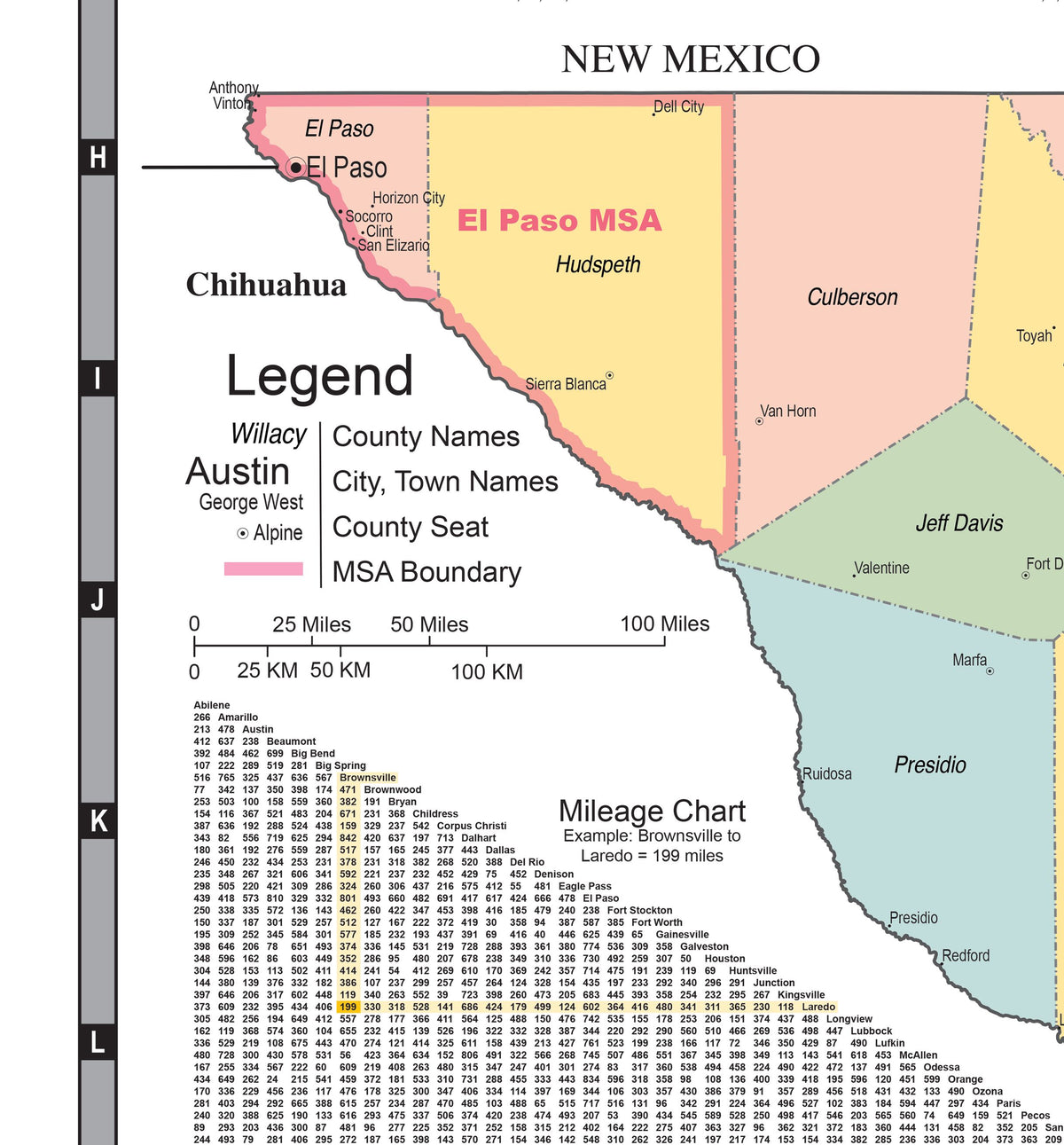 Texas County Town Wall Map