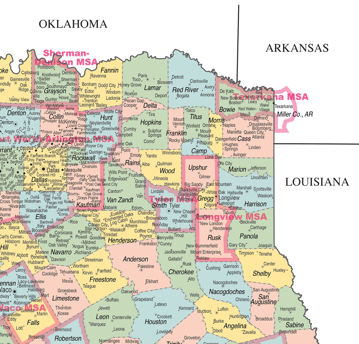 Texas County Town Wall Map