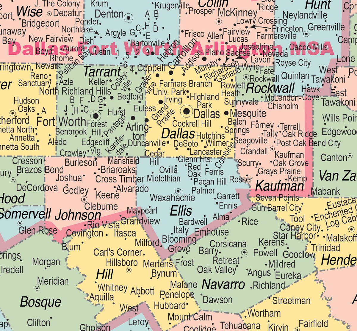 Texas County Town Wall Map
