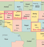Texas County Town Wall Map