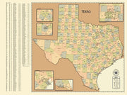 Texas Ranch Style County Town Wall Map