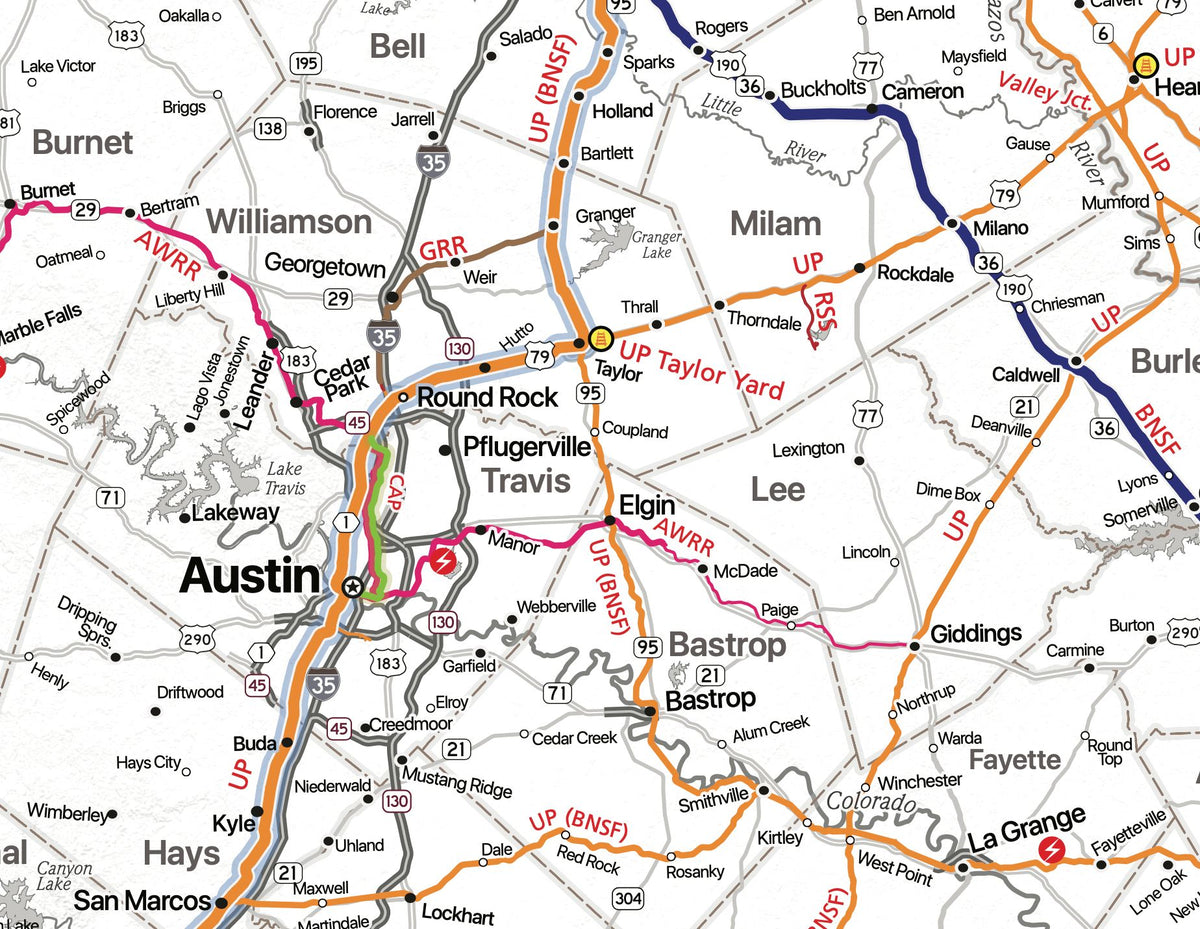 Railroads of Texas Wall Map