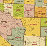 Texas Zip Code Map with Counties