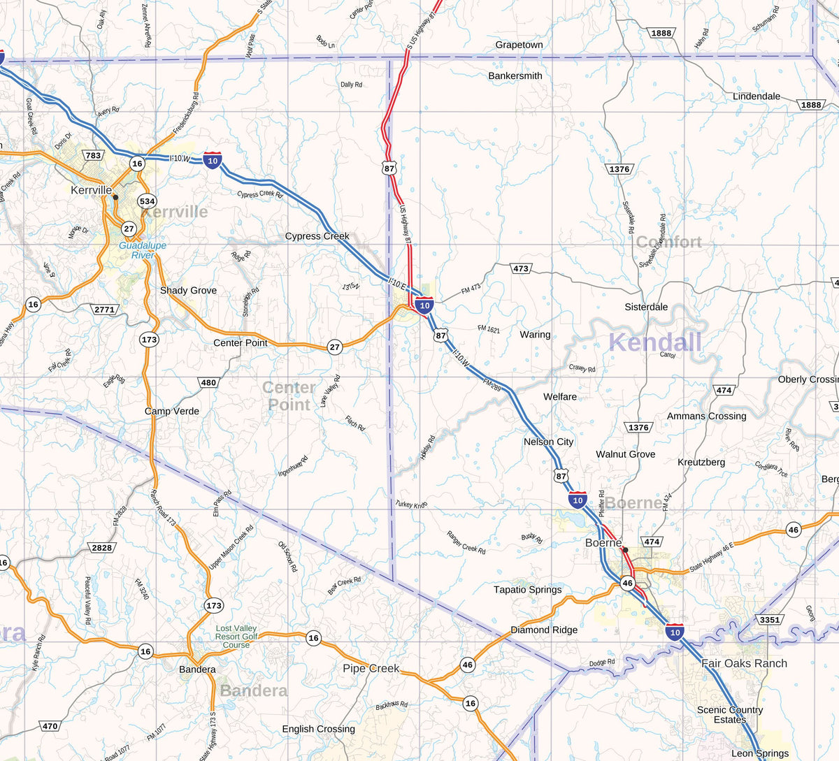 Texas Hill Country Wall Map