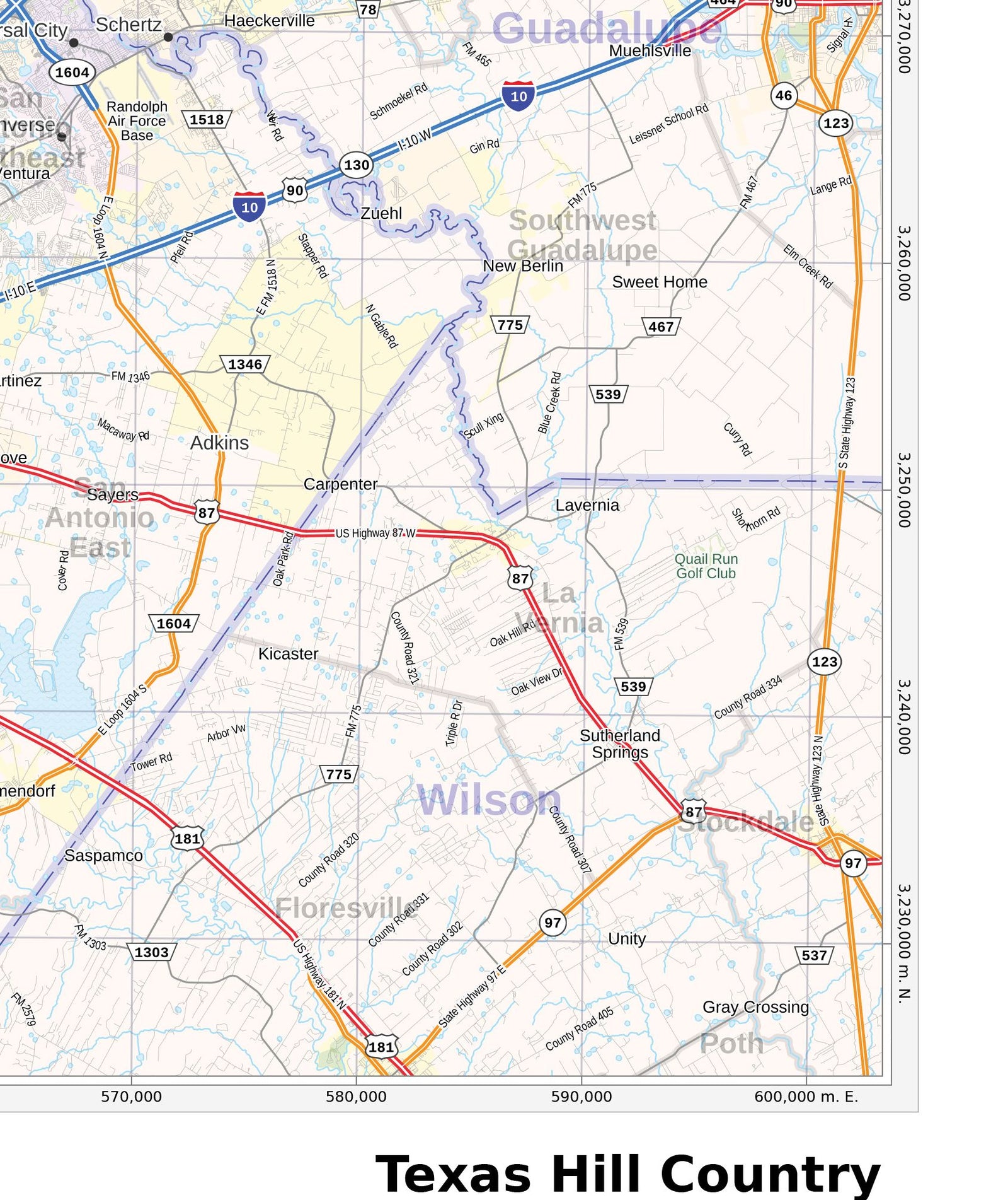 Texas Hill Country Wall Map