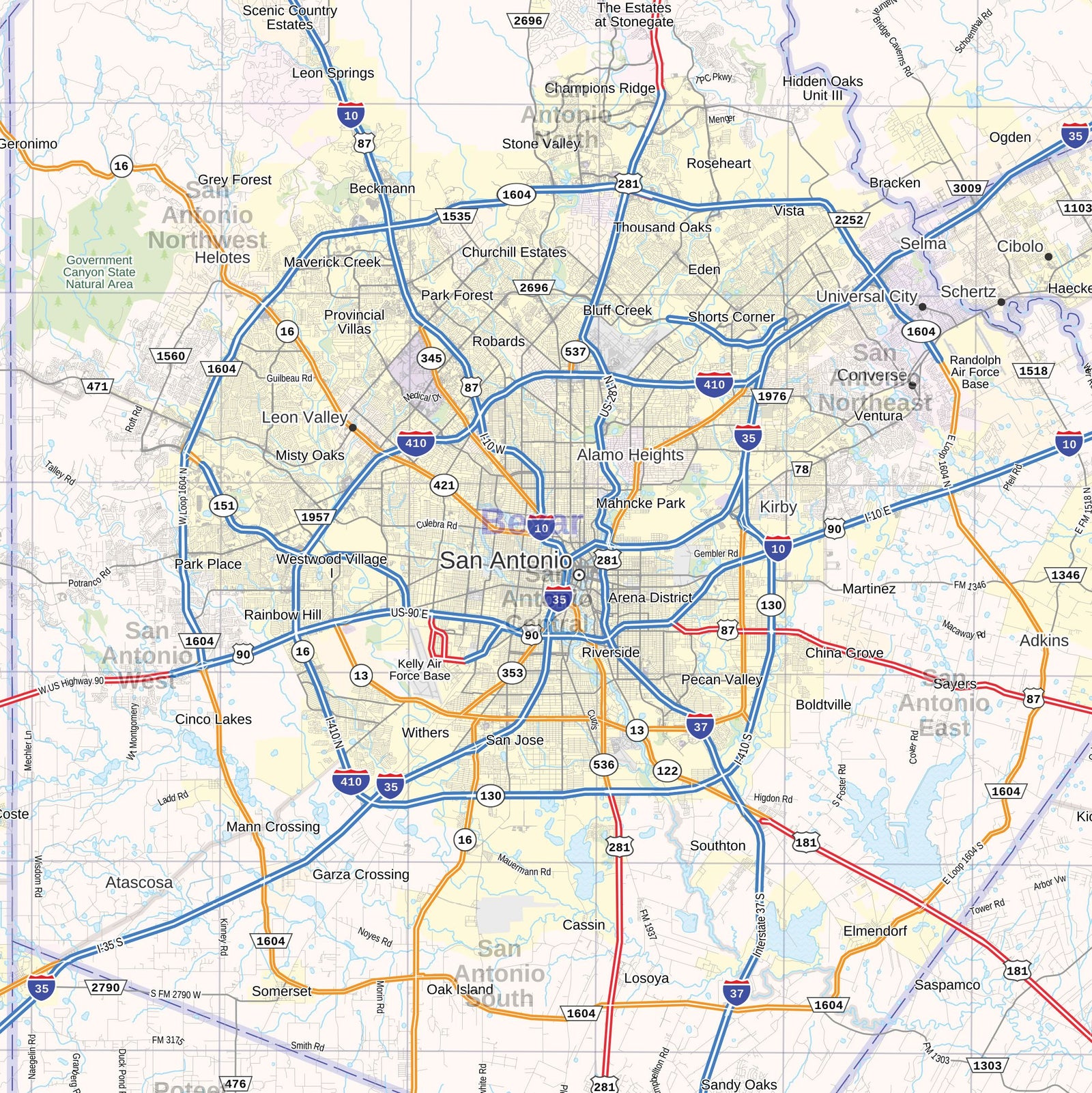 Texas Hill Country Wall Map