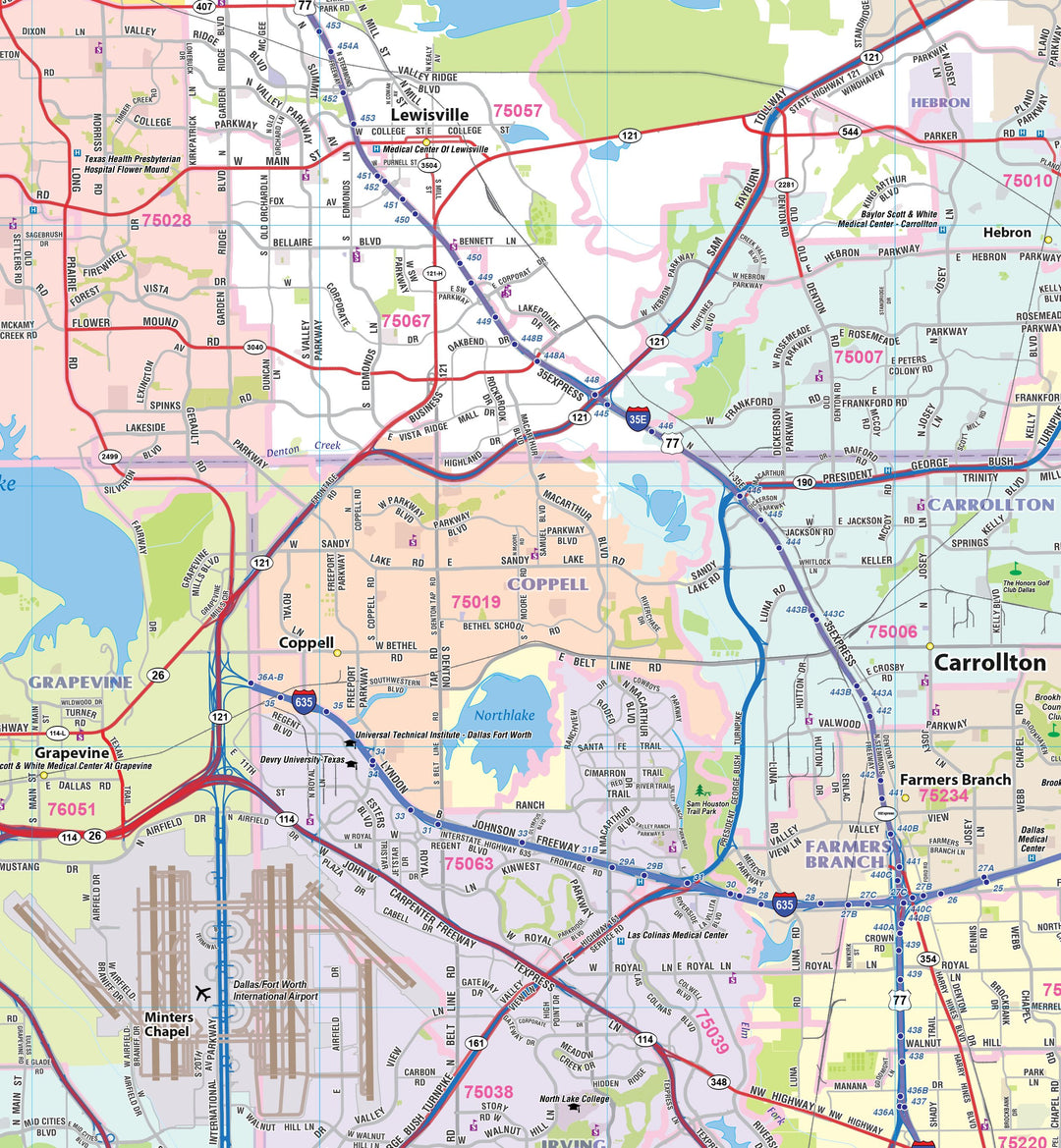 Dfw Area Code Map Map Of Dallas Fort Worth Area DFW Greater Metro Area Zip Code Wall Map