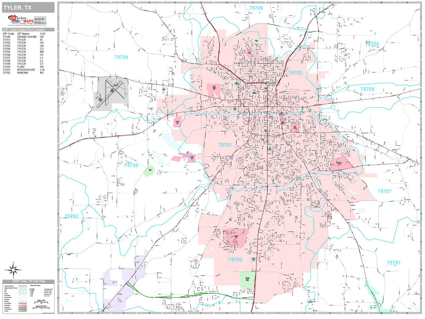 Premium Style Wall Map of Tyler by Market Maps – Texas Map Store