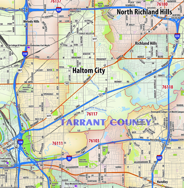 Tarrant County Zip Code Map – Texas Map Store