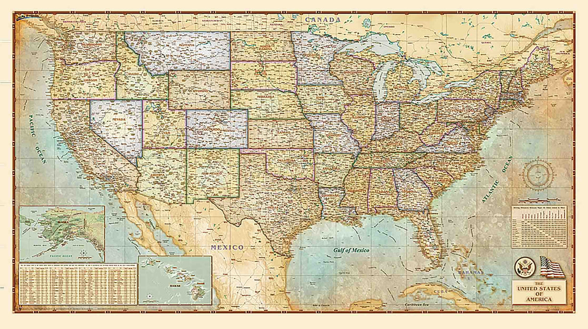 USA Antiqued Wall Map