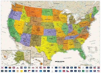 USA Contemporary Wall Map with Flags by Globe Turner