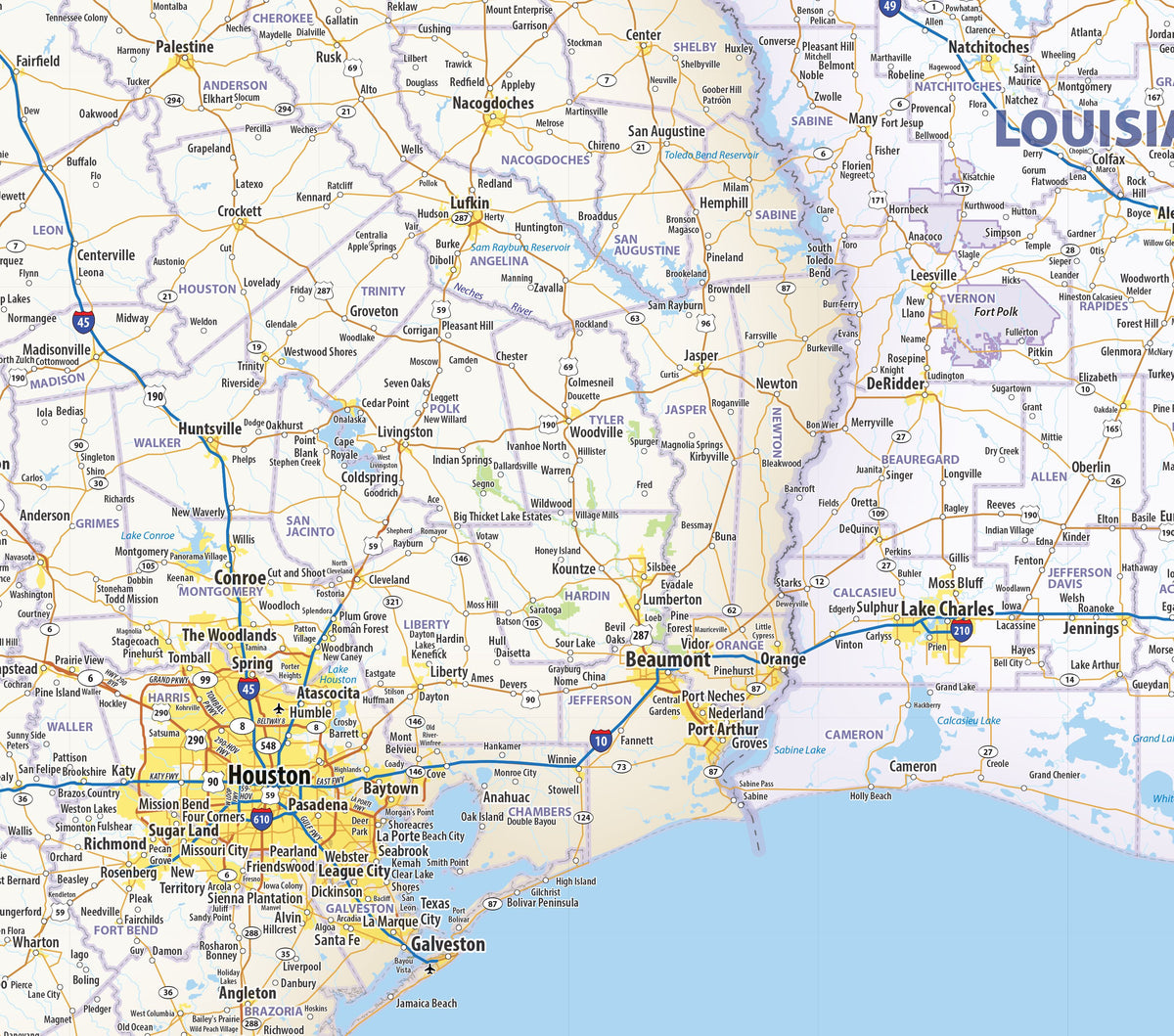 South-Central US Wall Map by Topographic Maps