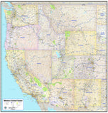 Western US Wall Map with Shaded Relief