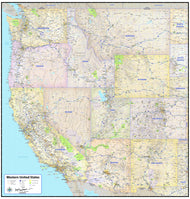 Western US Wall Map with Shaded Relief