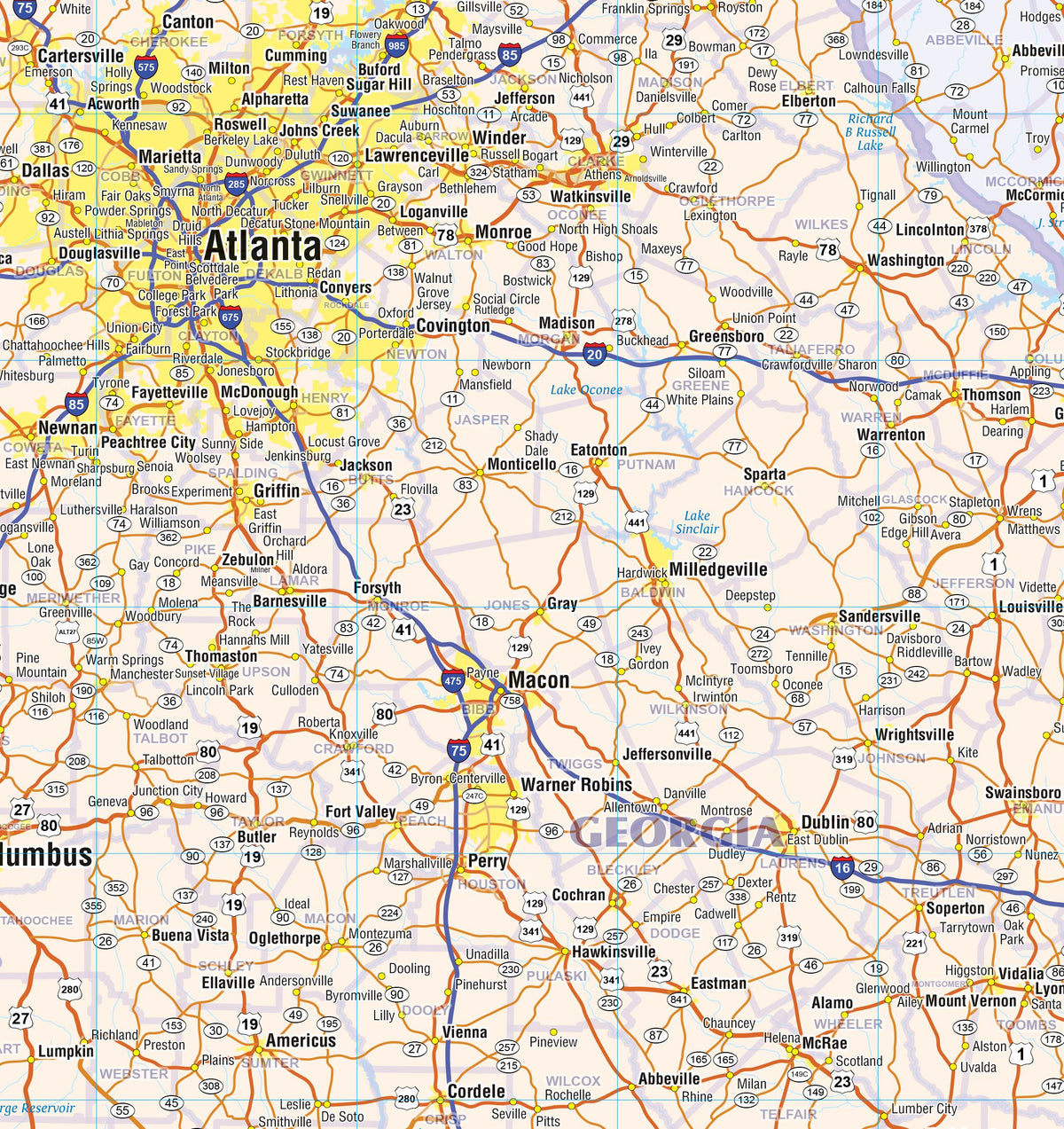 Southeast US Wall Map by Topographic Maps