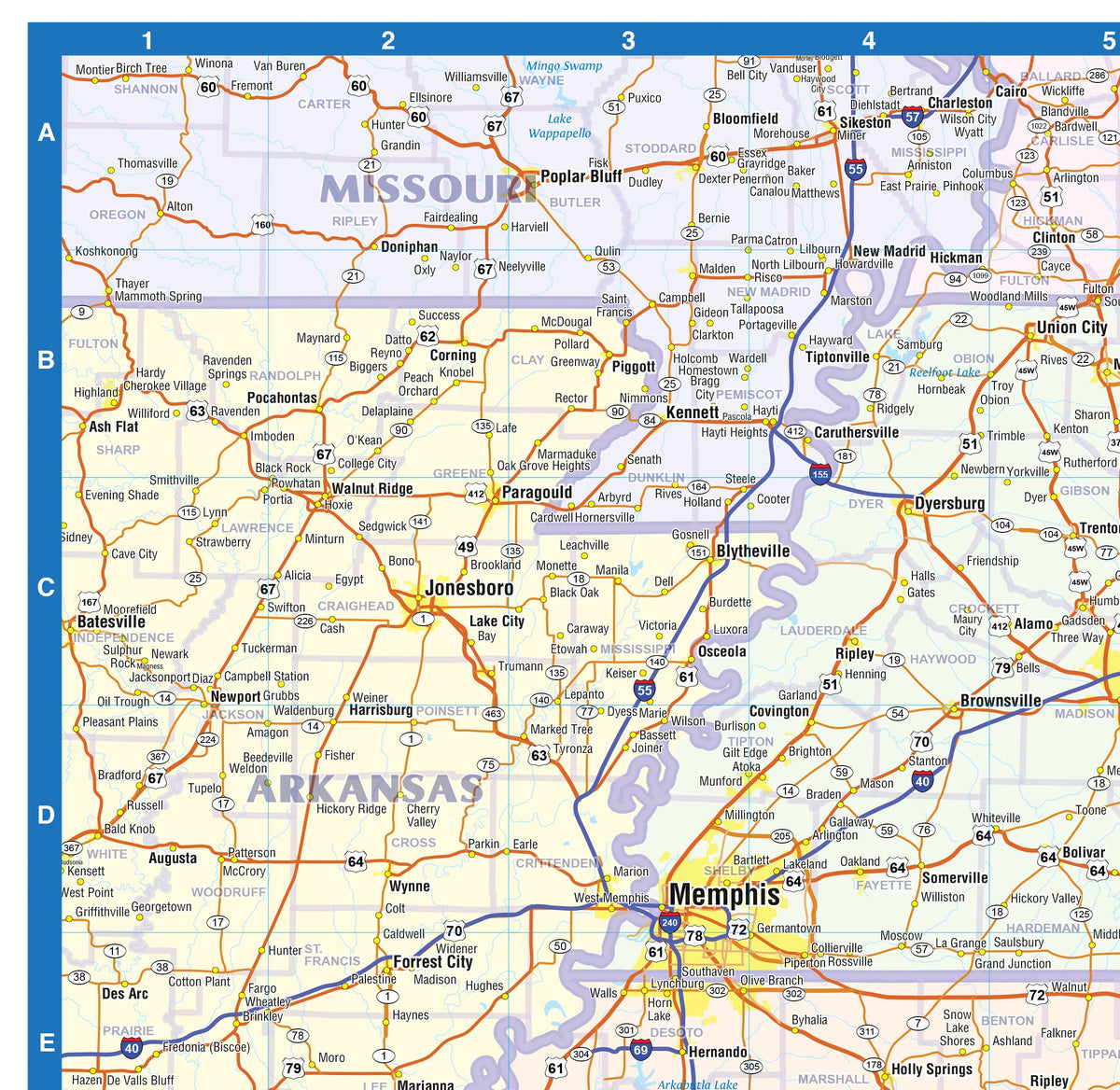 Southeast US Wall Map by Topographic Maps