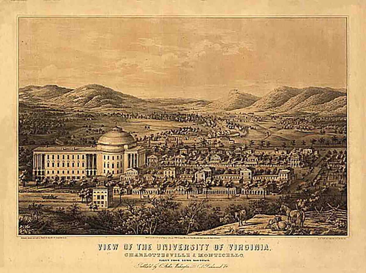 View of the University of Virginia, Charlottesville & Monticello..., 1856
