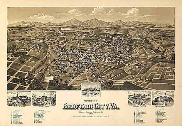 Perspective map of Bedford City, Virginia, by H. Wellge, 1891