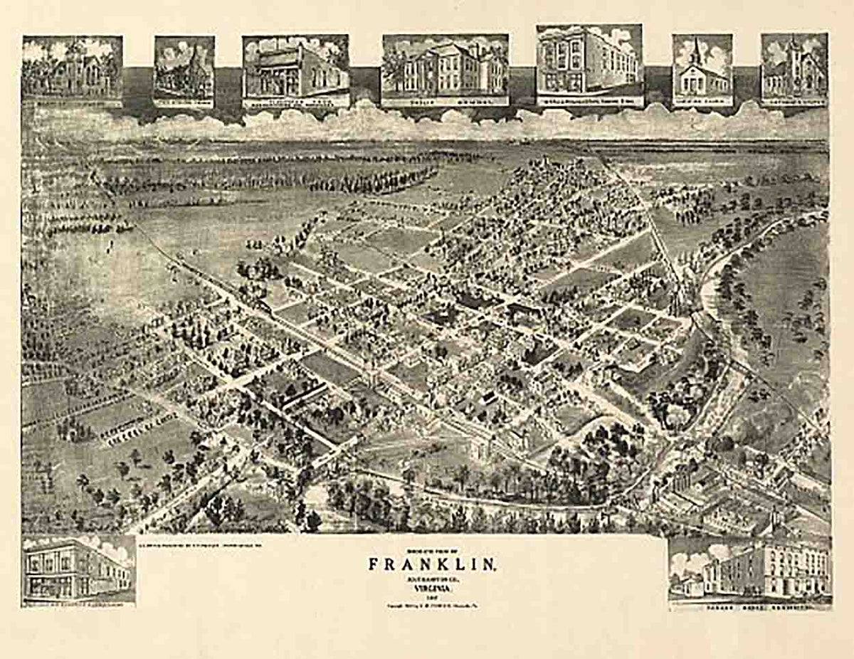 Birds eye view of Franklin, Virginia by T. M. Fowler, 1907