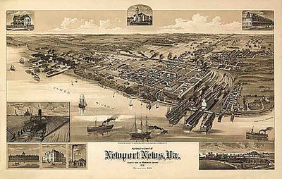 Perspective map of Newport News, Virginia by American Publishing Co., 1891