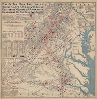 Map of the Main Battlefields, Routes, Camps and Head Qrs., in the Gettysburg, Wilderness and Appomattox campaigns