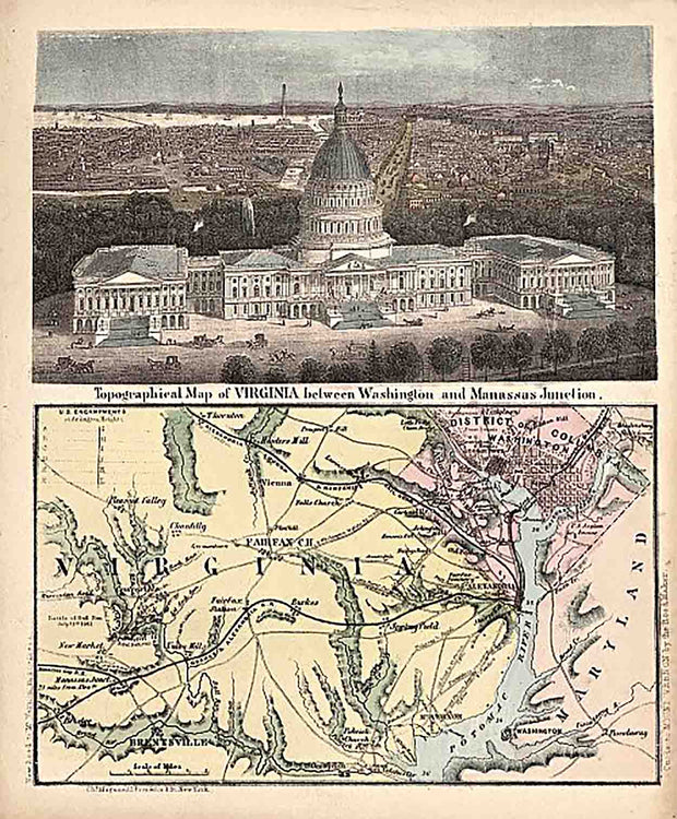 Topographical map of Virginia between Washington and Manassas Junction