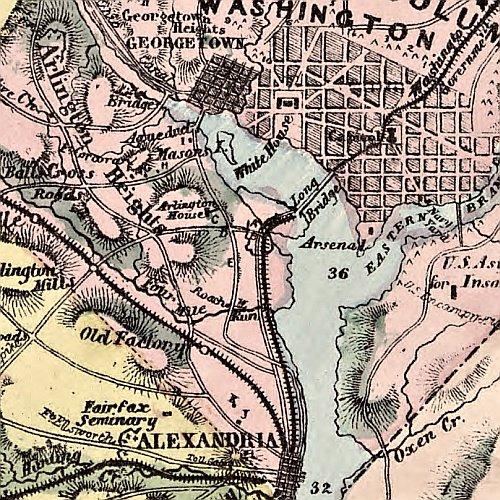 Topographical map of Virginia between Washington and Manassas Junction