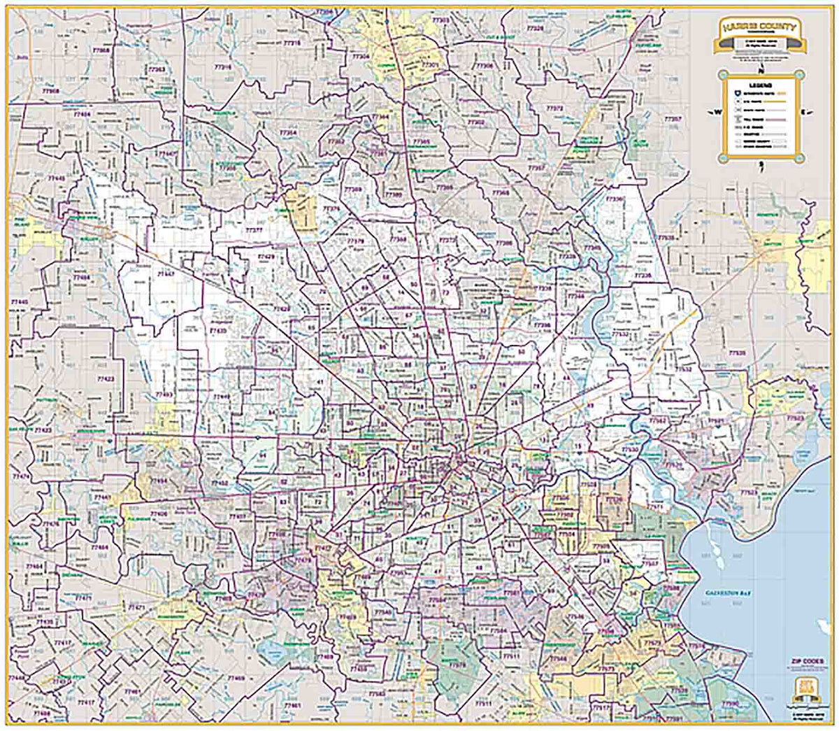 Harris County Major Thoroughfare Wall Map with Zip Codes by Key Maps Inc.