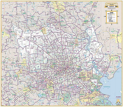 Harris County Major Thoroughfare Wall Map with Zip Codes by Key Maps Inc.
