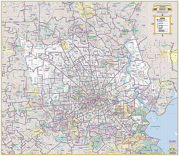 Harris County Major Thoroughfare Wall Map with Zips Codes – Texas Map Store