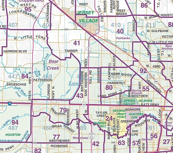 Harris County Major Thoroughfare Wall Map with Zip Codes by Key Maps Inc.