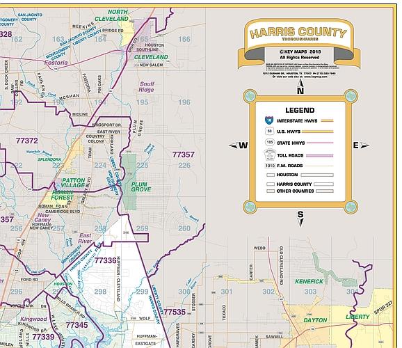 Harris County Major Thoroughfare Wall Map with Zip Codes by Key Maps Inc.