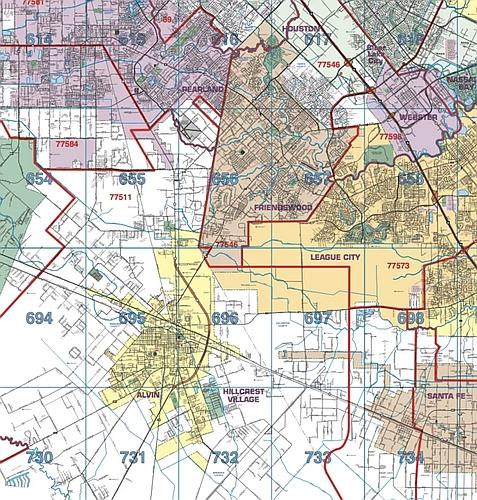 Galveston County Wall Map with Zip Codes by Key Maps Inc.