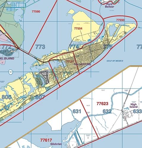 Galveston County Wall Map With Zip Codes Texas Map Store 8934