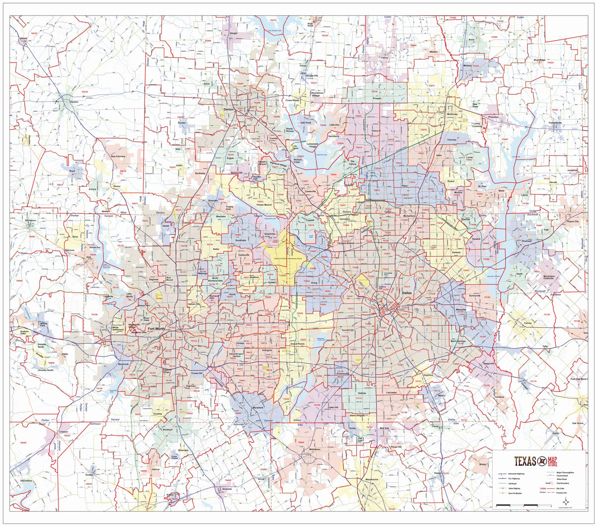 DFW Metro Area Major Arterial Wall Map by True North Publishing