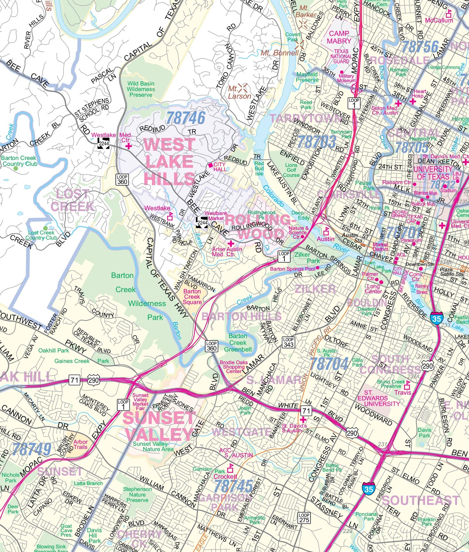 Austin Regional Area Major Arterial Wall Map