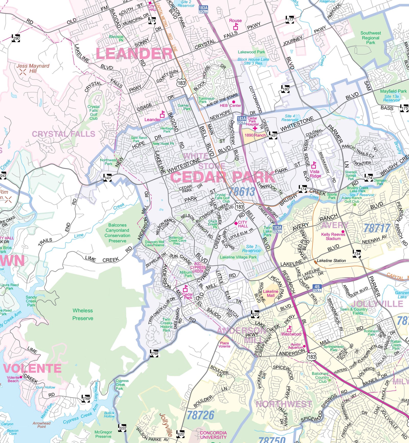 Austin Regional Area Major Arterial Wall Map