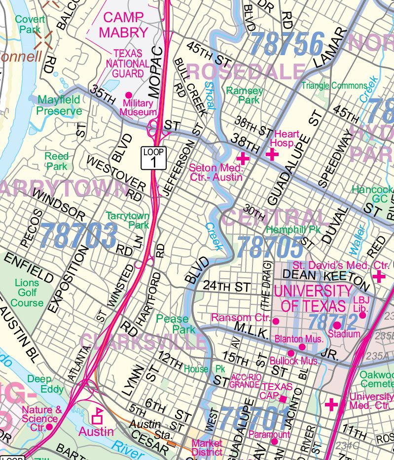 Austin Regional Area Major Arterial Wall Map