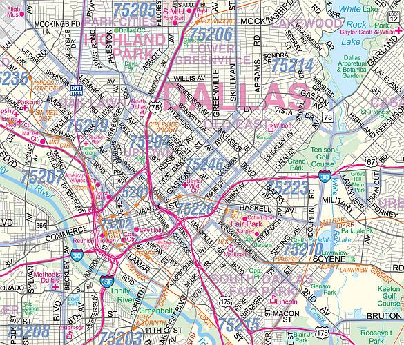 Dallas County Major Arterial Wall Map