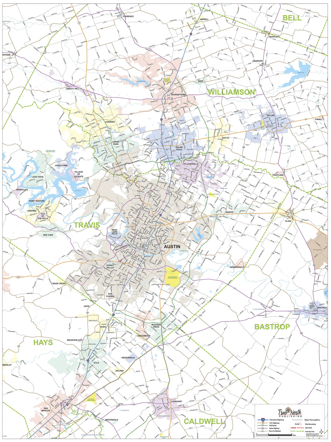 Map Towns Near Austin Streetwise Austin Map Laminated City Center