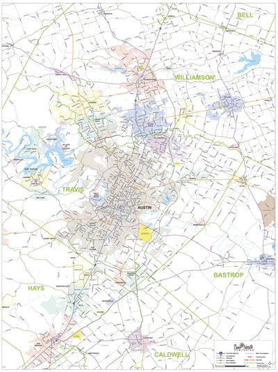 Greater Austin Area Major Arterial Wall Map by True North Publishing