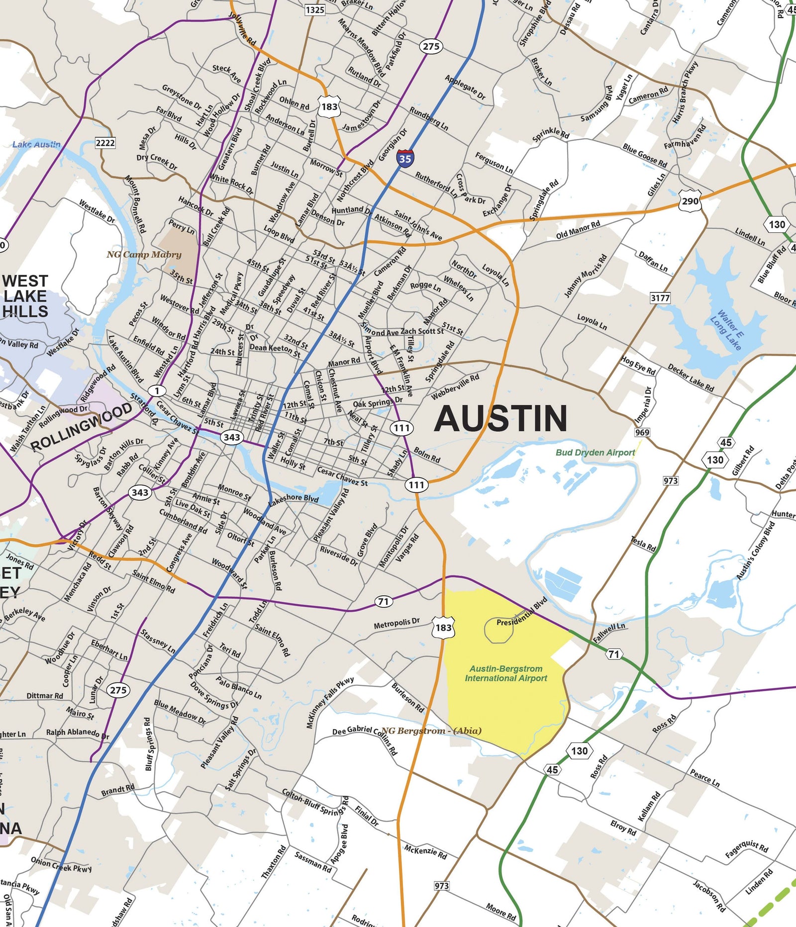 Greater Austin Area Major Arterial Wall Map by True North Publishing