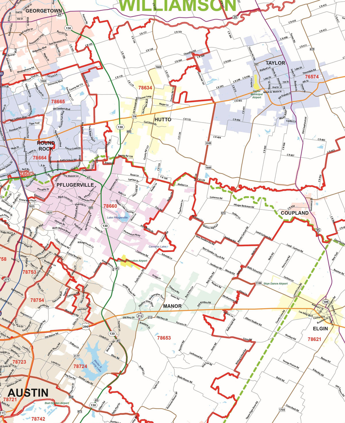 Greater Austin Area Major Arterial Wall Map by True North Publishing