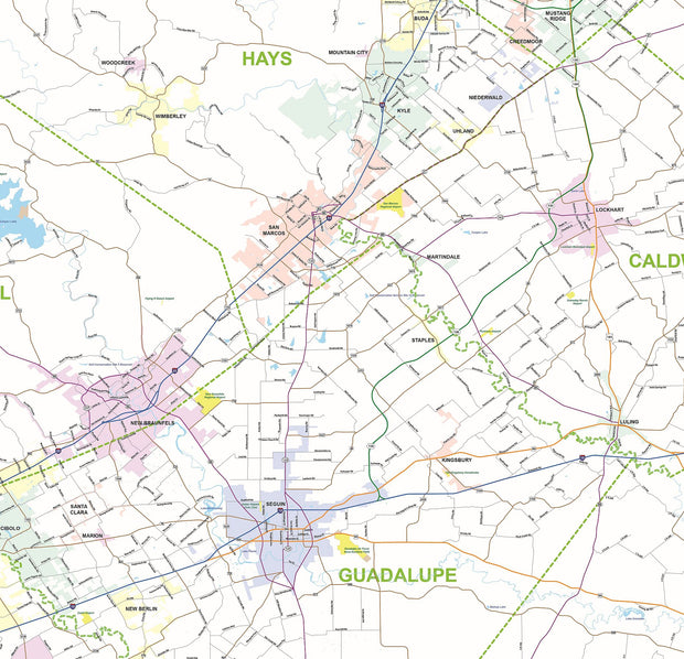 Greater Austin & San Antonio Metro Area Major Arterial Wall Map by True North Publishing