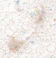 Greater Austin & San Antonio Metro Area Major Arterial Wall Map by True North Publishing