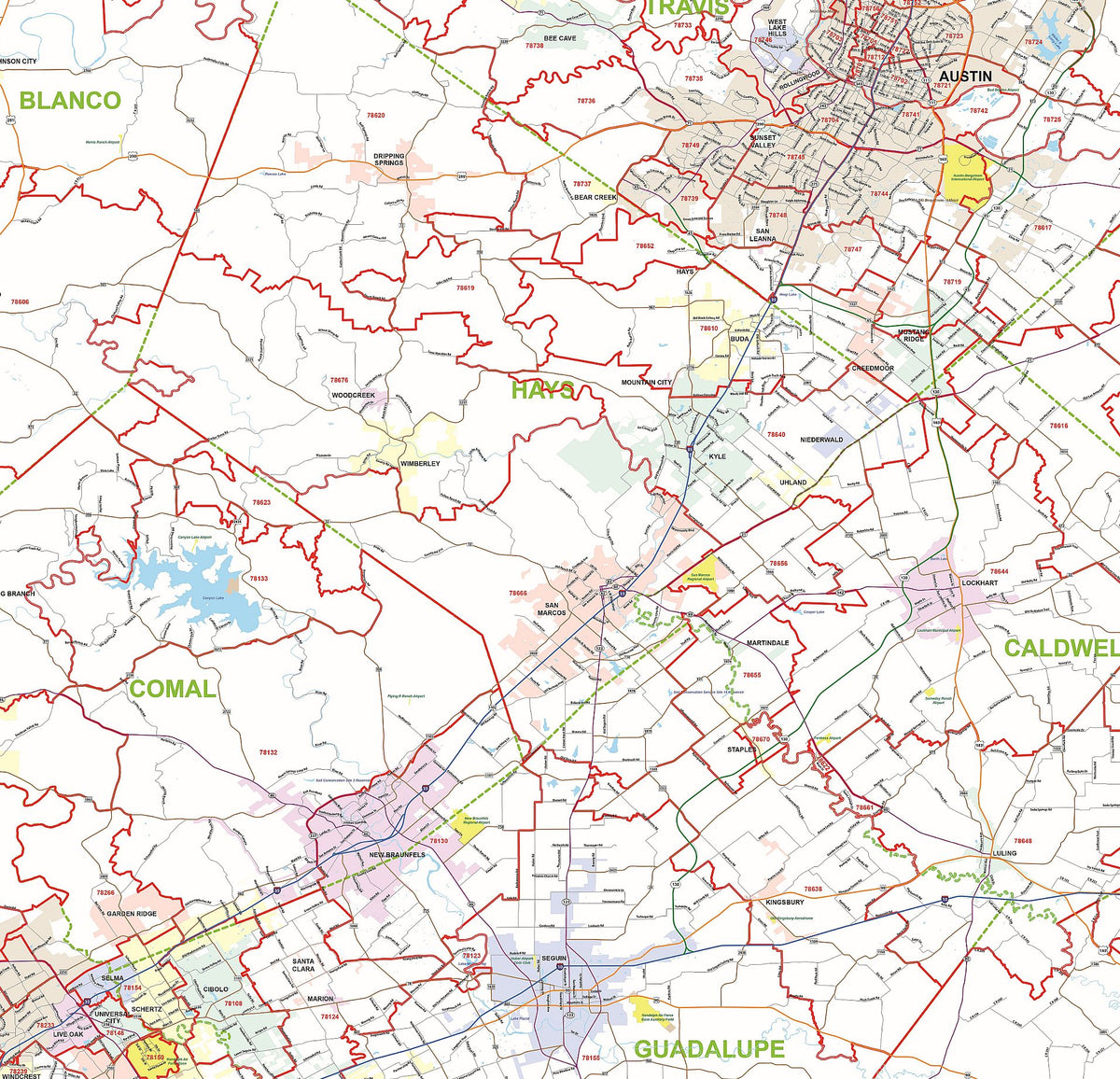 Greater Austin & San Antonio Metro Area Major Arterial Wall Map by True North Publishing